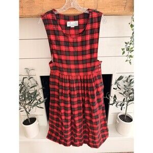 VTG Long Jumper Dress Red Plaid 100% Cotton Size 6